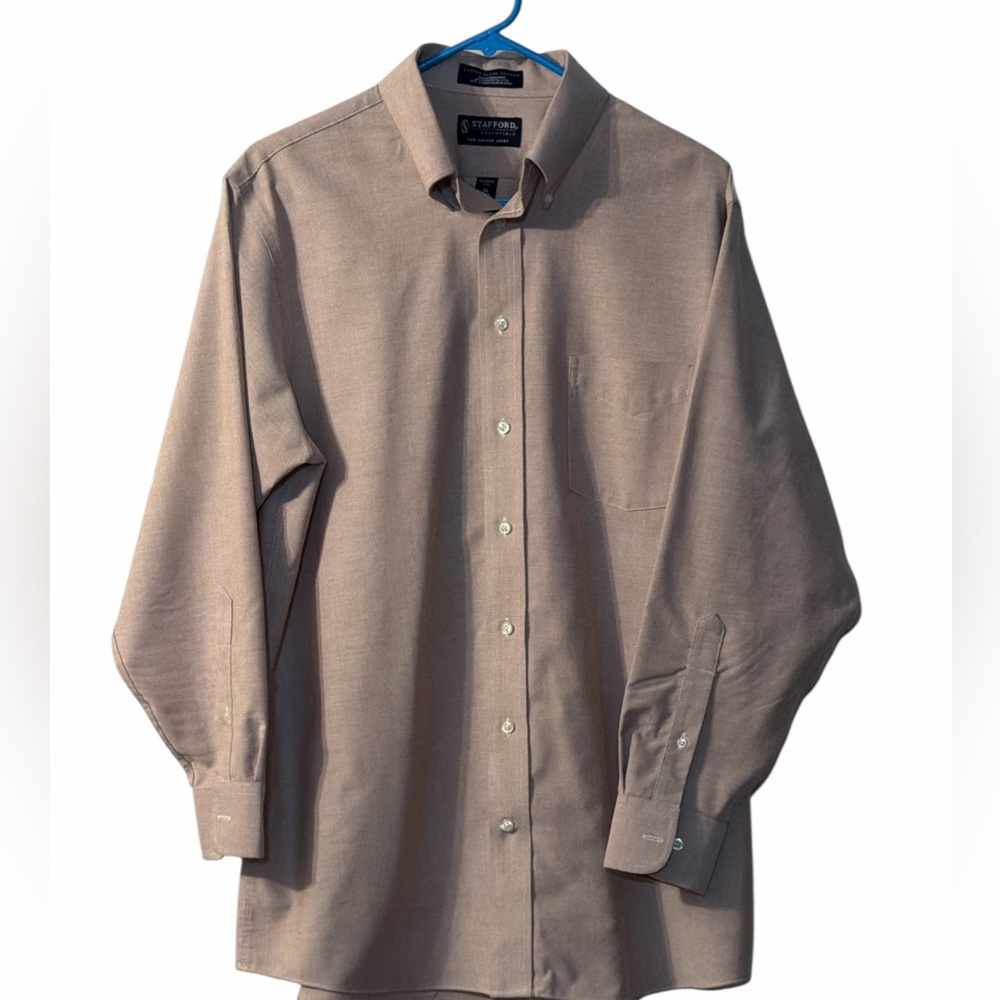 Stafford Essentials Men’s Oxford Dress Shirt Taupe Classic Fit 16 32/33